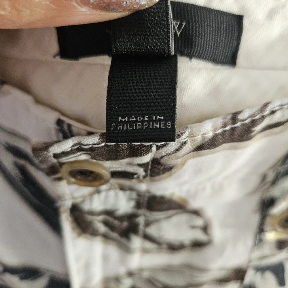 J. Crew Women's Pants Cropped Gold Foil Leaf Garden Pants w/Pockets 100% Linen